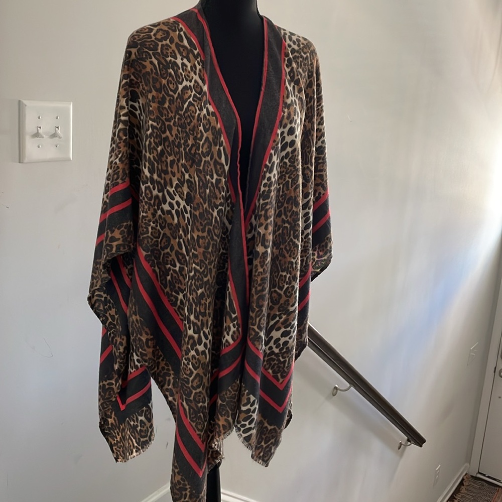 New Directions Animal Print Kimono Shawl One Size Stripes Modern Bohemian